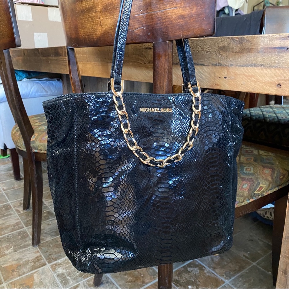 Michael Kors Black Embossed Python Harpertote - image 1